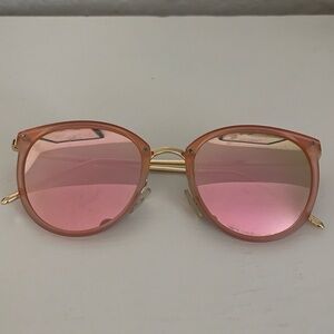 Round Pink Mirrored Sunglasses with Gold Frame